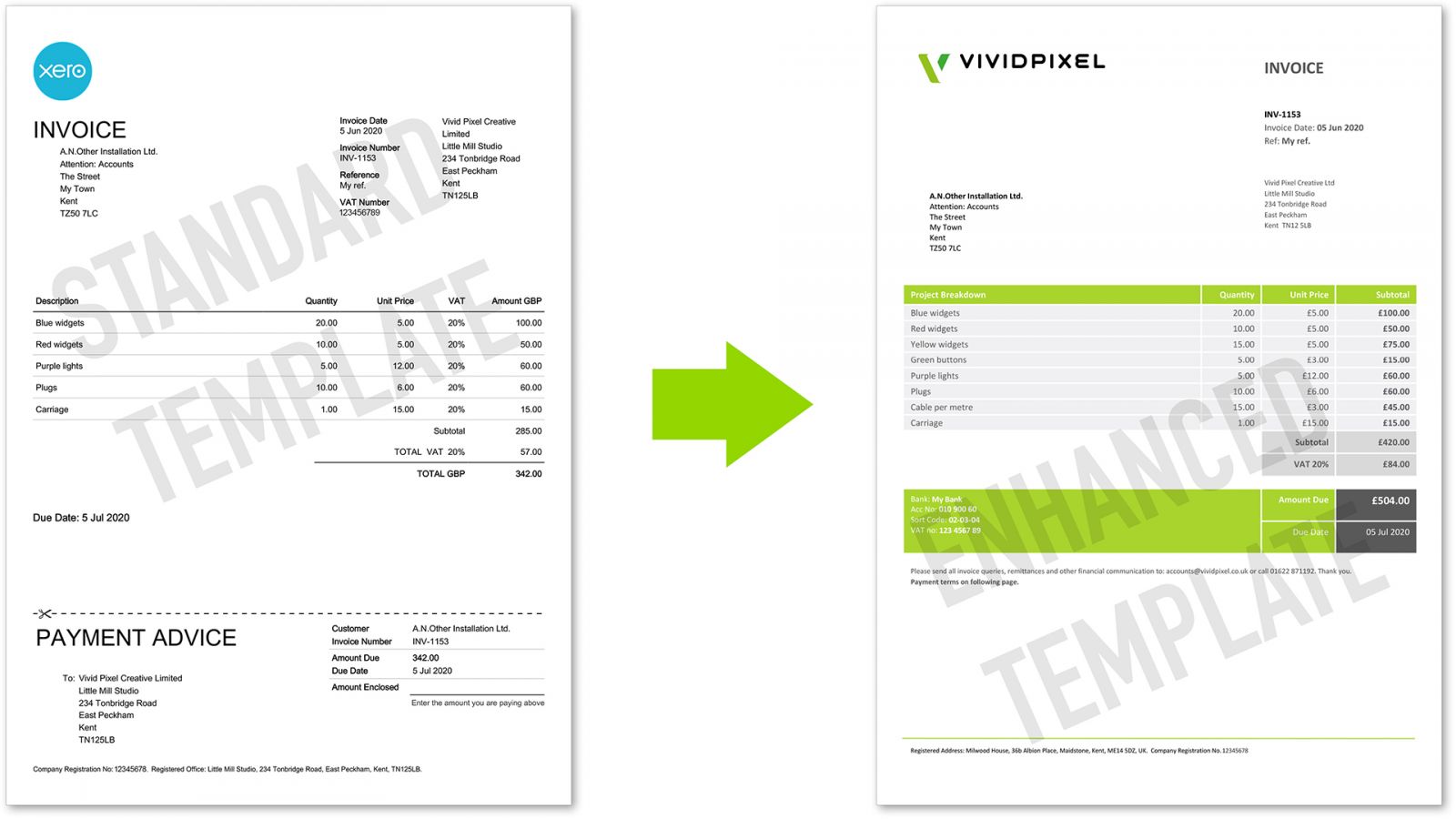 standard Xero template vs enhanced